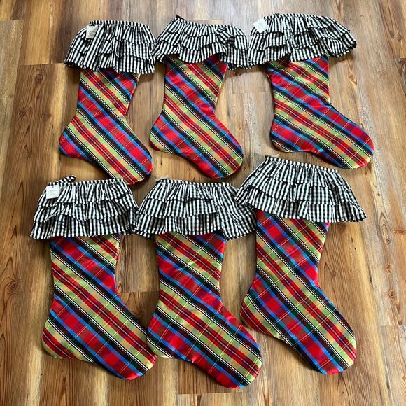 Lot of 6 NWT d. stevens Christmas Stockings Nutcracker Plaid Taffeta Ruffled Gin - Picture 1 of 8